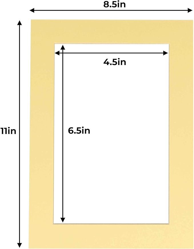 5x7 Mat for 8.5x11 Frame - Precut Mat Board Acid-Free Show Kit with Backing Board, and Clear Bags Soft Yellow 5x7 Photo Matte Made to Fit a 8.5x11 Picture Frame Matboard for Framing, Pack of 1 Mat