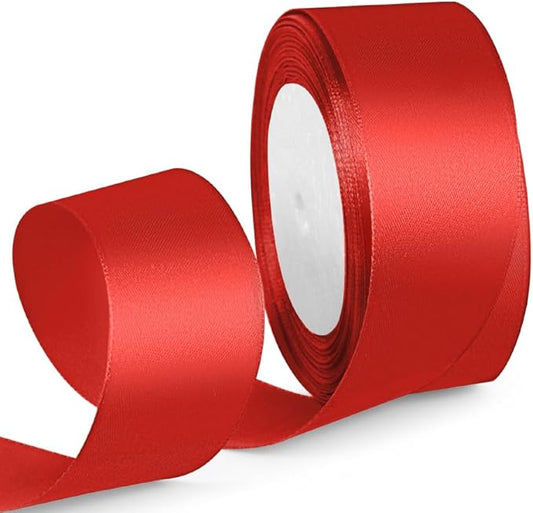 1-1/2 Inch 25 Yards Satin Ribbon Red, Solid Color Fabric Ribbon for Gift Wrapping, Wedding, Polyester Gift Ribbon for Birthday Party Decoration, Craft, Hair, Floral, Sewing