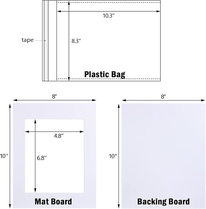 Egofine Pack of 25 White Mat Board Pre-Cut 8x10 Picture Mat for 5x7 Photo with White Core Bevel Cut Mattes Sets. Includes 25 High Premier Acid Free Mats & 25 Backing Board & 25 Clear Bags