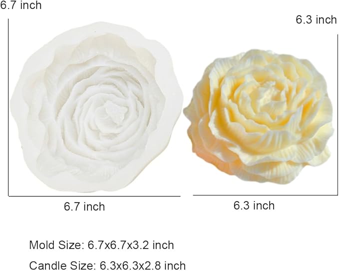 6.7 Inch Peony Silicone Mold, Large Size Flower Candle Mold, Soap Soy Wax DIY Handcraft Accessory, Epoxy Resin Mold for Party Home Wedding Decoration (Large)