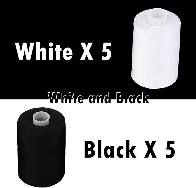 Simthread All Purpose Sewing Thread, 10 Spool (5 White+ 5 Black) 1000 Yards Each Bobbin Polyester Thread for Sewing, Handy Polyester Sewing Threads for Sewing Machine - (White and Black Series)