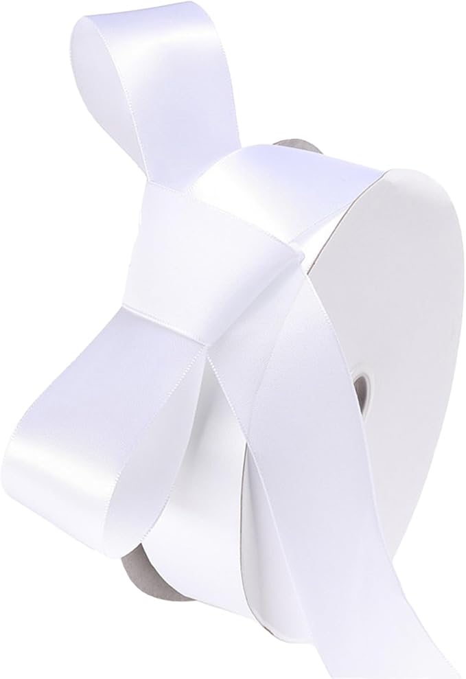 1-1/2" x 50 Yards White Polyester Satin Ribbon Single Faced Fabric Ribbons for Gift Wrapping, Crafting, Floral Arrangements, Flower Bouquet, Wedding, Home Decor