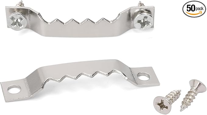 Small Sawtooth Picture Hangers 50 Pack Steel Sawtooth Hangers with Screws for Hanging Canvas Photos Frame Clock Paintings Artwork (Silver)