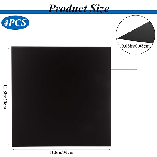 4PCS 12 x 12 x 1/32 (0.04”) Inch Anodized Aluminum Sheet, Black Aluminum Engraving Blanks, 0.8MM Thin Metal Plates for Laser Engraving, Crafting, DIY, House Decoration
