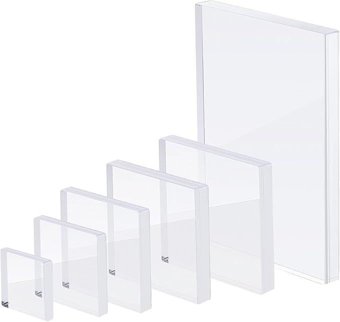 Clear Acrylic Stamping Blocks, 6 Pcs Transparent Jewelry Display Risers Base Wedding Flat Lay Props for Photography Crafts Stamping Card Making Tools
