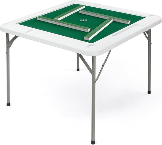 PEXMOR 39.5" Foldable Mahjong Table, Square 4 Player Card Game Table w/Cup Holders & Chip Grooves, Portable Folding Poker Domino Board Game Table for Blackjack, Texas Hold'em, Jigsaw Puzzles Game