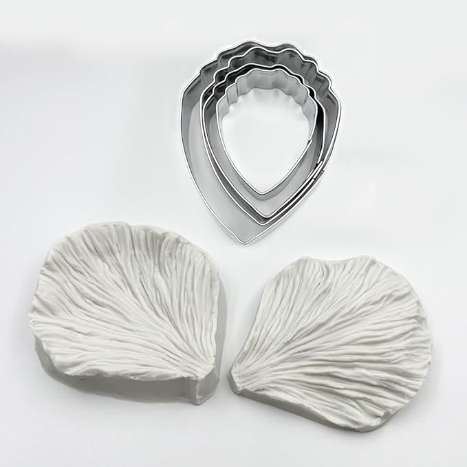 4pcs Stainless Steel Peony Cutter 2pcs Gumpaste Peony Silicone Veining Mold Gum Paste Peony Fondant Flower Molds for Sugarcraft Cake Decorating Candy Polymer Clay