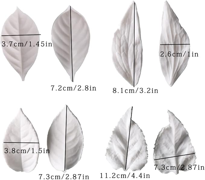 KALAIEN 8Pcs Sugar Paste Leaf Veiners Fontant Mold Fondant Silicone Leaf Rose/Peony/Lily 3D Craft Tool