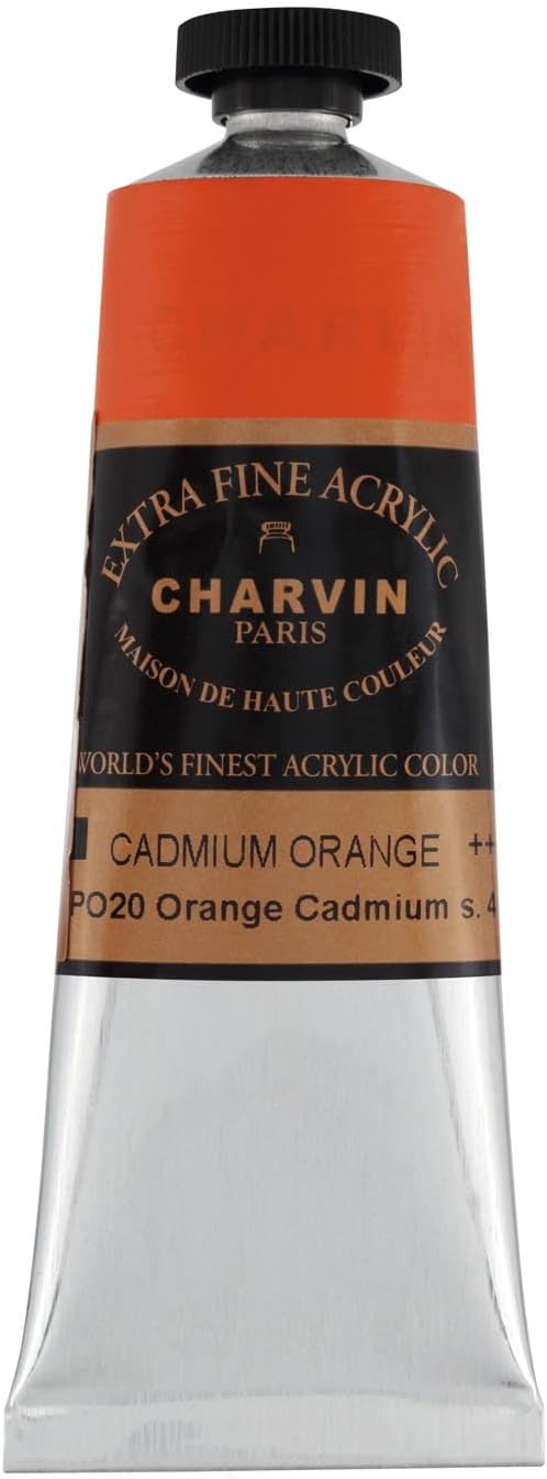 Charvin Extra Fine Professional Artist Acrylic Paint Colors, Nature Themed Hues, 60ml Cadmium Orange