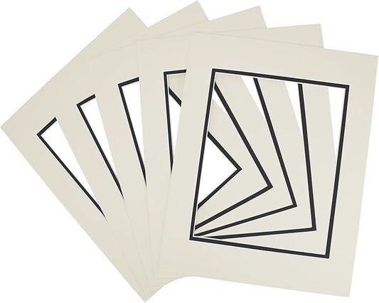 Golden State Art, 11x14 Double Mats for 8x10 - for Photos, Pictures, Frames - Acid-Free, 5 Pack, Light Gray Over Black