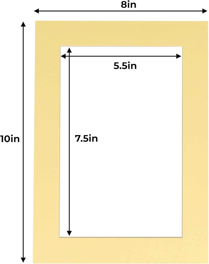 6x8 Mat for 8x10 Frame - Precut Mat Board Acid-Free Show Kit with Backing Board, and Clear Bags Soft Yellow 6x8 Photo Matte Made to Fit a 8x10 Picture Frame Matboard for Framing, Pack of 100 Mats