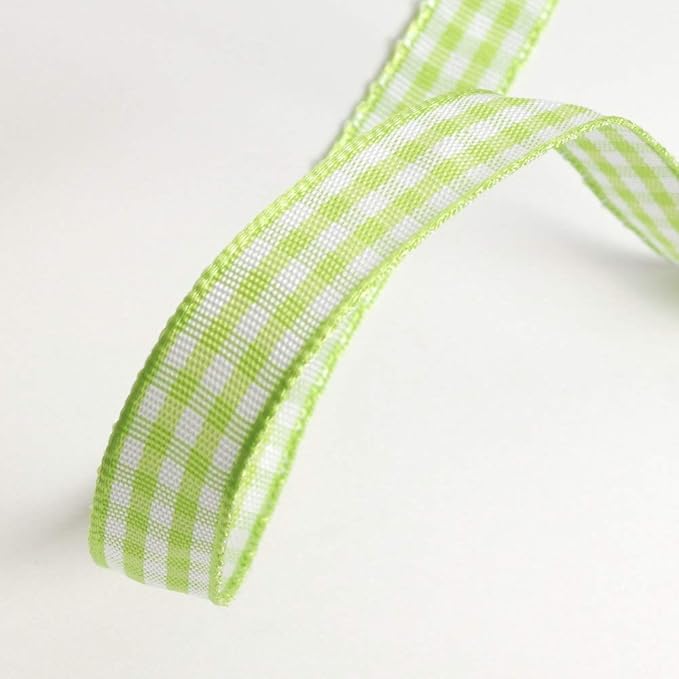 Apple Green Gingham Plaid Checked Ribbon 25 Yard Each Roll 100% Polyester (3/8", Apple Green)