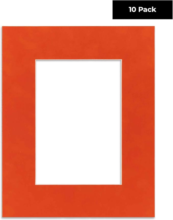 Pack of Ten Acid Free 8x10 Mats Bevel Cut for 6x8 Photos - Orange Suede Precut Matboards With Backing Boards and Self Seal Photo Mat Bags For Pictures, Photos, Framing - 4-ply Thickness