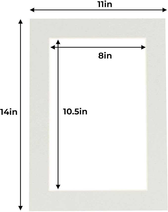 11x14 Mat for 8.5x11 Photo - Precut Grey Picture Matboard for Frames 11 x 14 Inches - Bevel Cut to Display Art 8.5 x 11 Inches - Acid Free Pack of 10 MATS with Backing Boards & Clear Bags