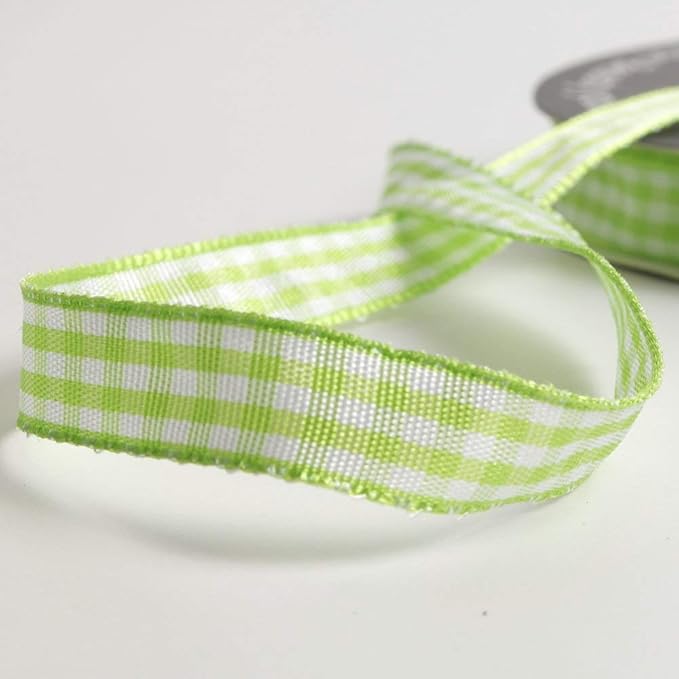 Apple Green Gingham Plaid Checked Ribbon 25 Yard Each Roll 100% Polyester (3/8", Apple Green)