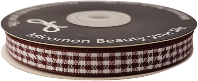 Brown Gingham Ribbon 25 Yards Christmas Ribbon for Crafts Plaid Checked Ribbon 100% Polyester (3/8", Brown)