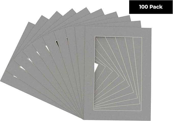 11x14 Mat for 8.5x11 Photo - Precut Mid Grey Picture Matboard for Frames Measuring 11 x 14 Inches - Bevel Cut Matte to Display Art Measuring 8.5 x 11 Inches - Acid Free Pack of 100 MATS