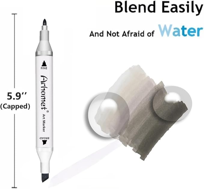 6 Colors Warm Grey Gray Alcohol Markers Set, Dual Tips Art Markers Drawing Sketched Double Tipped for Adults Beginner Kids (Warm Grey)