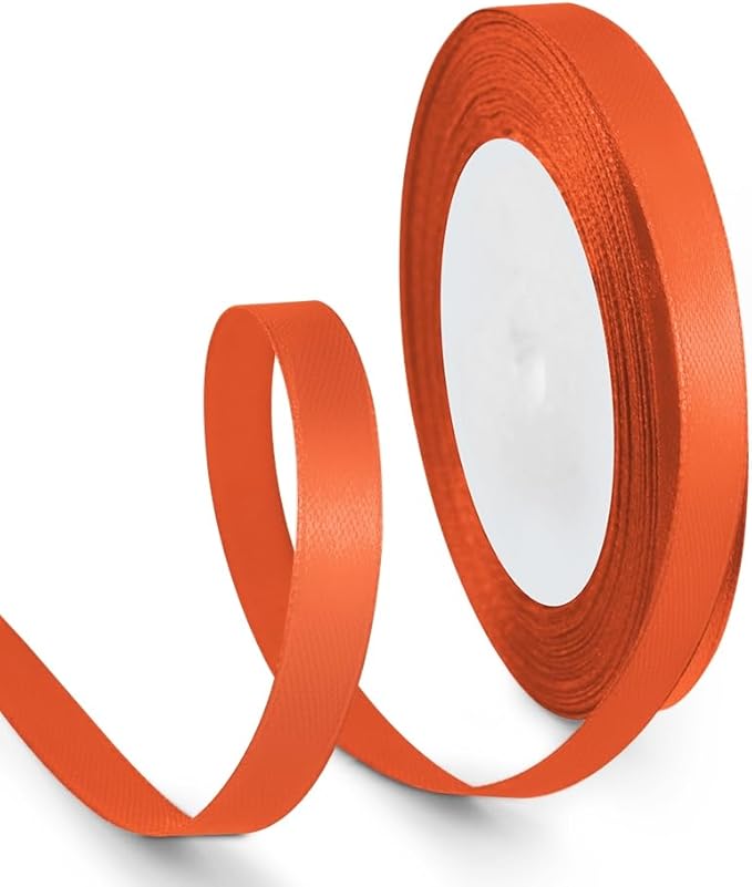 3/8 Inch 25 Yards Satin Ribbon Autumn Orange, Solid Color Fabric Ribbon for Gift Wrapping, Wedding, Polyester Gift Ribbon for Birthday Party Decoration, Craft, Hair, Floral, Sewing