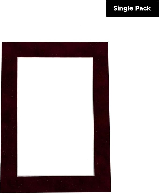 8x10 Mat Bevel Cut for 5x8 Photos - Acid Free Dark Red Suede Precut Matboard With Backing Board and Crystal Clear, Self Seal Photo Mat Bag - For Pictures, Photos, Framing - 4-ply Thickness