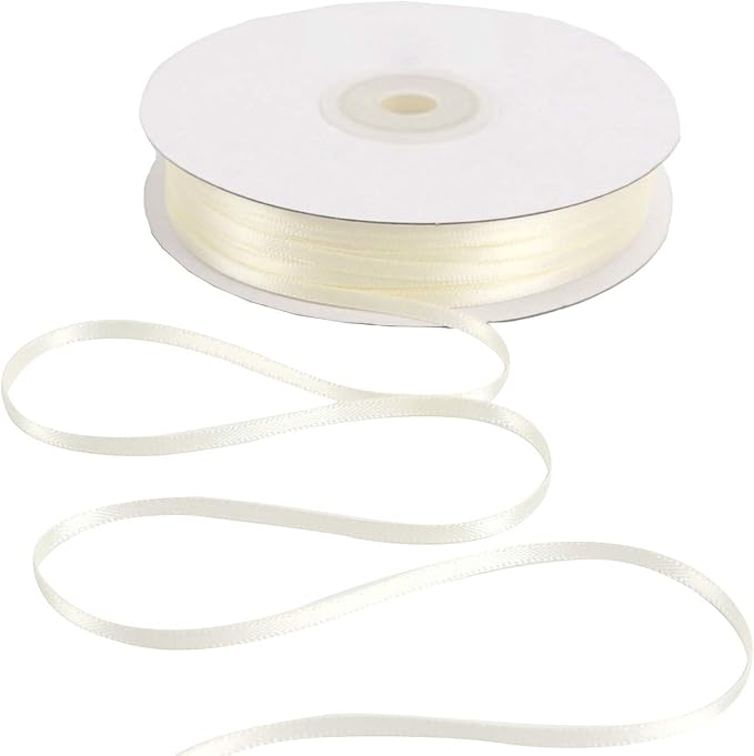 HUIHUANG Solid Color Satin Ribbon 1/8 inch x 100 Yards Roll Ribbon Thin Small Satin Double Faced Ribbon for Crafts Gift Wrapping Wedding Invitation Card DIY Bows(Beige/Ivory)