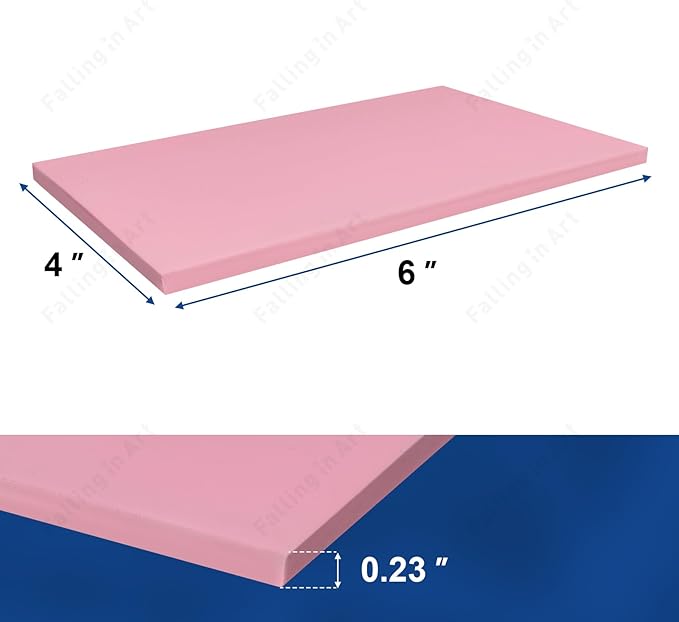 Falling in Art 4 x 6" Pink Rubber Carving Blocks, 12 Pack Soft Linoleum Blocks for Printmaking, Stamp Making, and DIY Crafting, 4/17" Thick