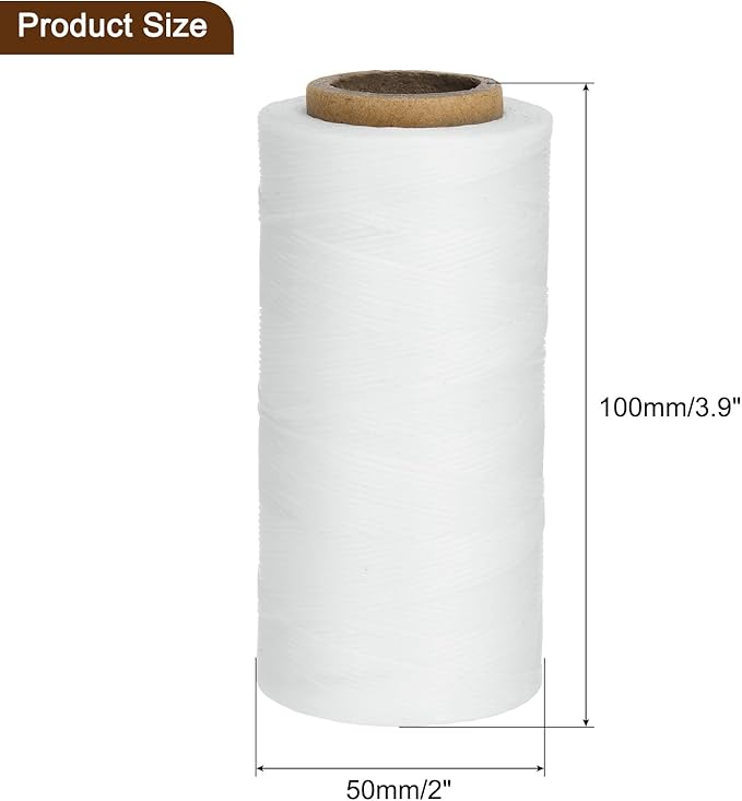 Uxcell 150D 0.8mm Flat Waxed Polyester Leather Sewing Thread, White, 284 Yards (260m), 1 Roll