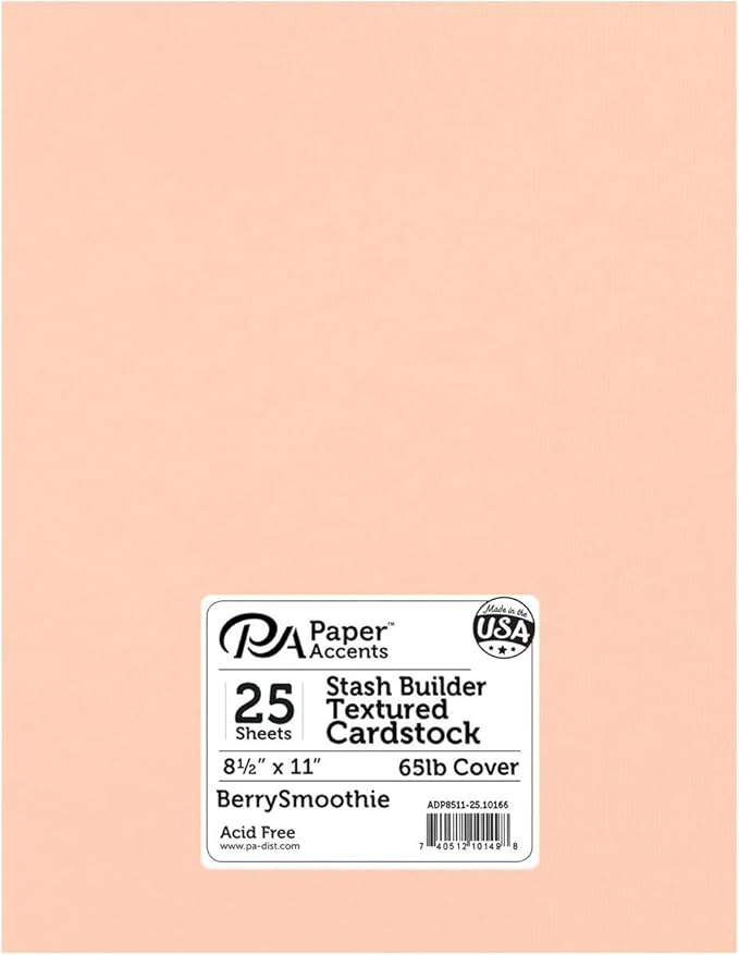 PA Paper Accents Stash Builder Textured Cardstock 8.5" x 11" Textured Berry Smoothie, 65lb colored cardstock paper for card making, scrapbooking, printing, quilling and crafts, 25 piece pack