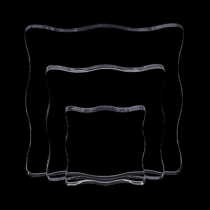 3-Piece Clear Acrylic Stamp Blocks - Wavy Blocks with Grid Lines for Scrapbooking Crafts