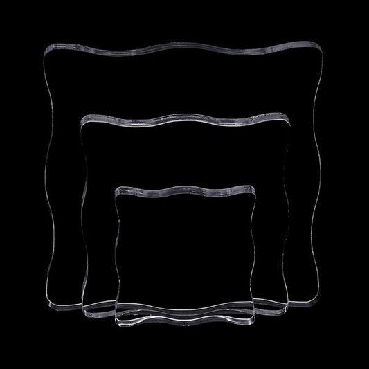3-Piece Clear Acrylic Stamp Blocks - Wavy Blocks with Grid Lines for Scrapbooking Crafts