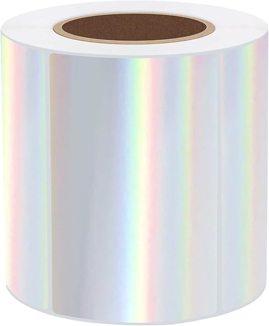 3x2 Inch Holographic Thermal Labels, Glitter Silver Thermal Sticker Labels, Waterproof Thermal Printer Stickers for Price, Barcode, Name, Custom Logo Design, 200 Pcs/Roll