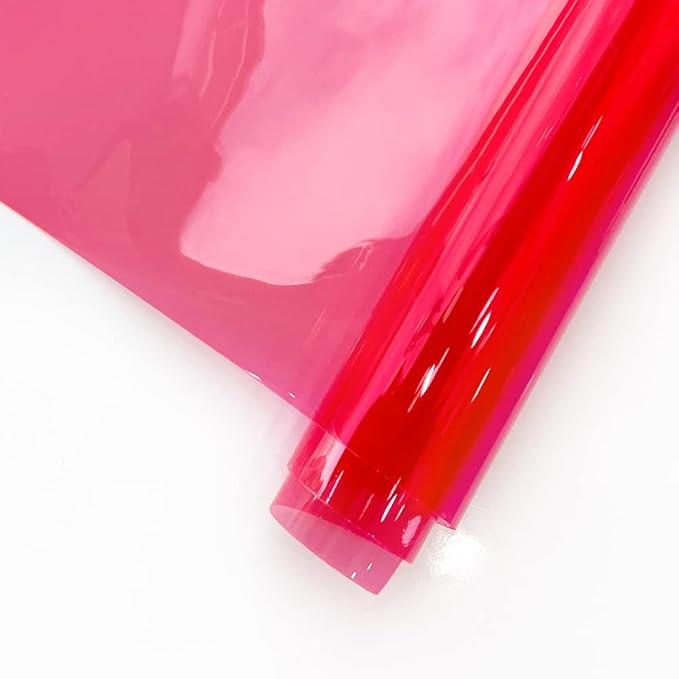 HYANG Dark Hotpink Transparent PVC Super Clear Holographic Vinyl Faux Leather Sheets 1 Roll 12" x 47" (30cm x 120cm) for DIY Bows Earrings Bags DIY Crafts Making