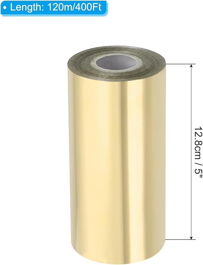 PATIKIL 5"x400Ft Hot Stamping Foil Paper, Heat Transfer Hot Stamping Paper Foil Roll for Leather DIY Logo Decor Craft Gift Package Scrapbook Card, Light Gold