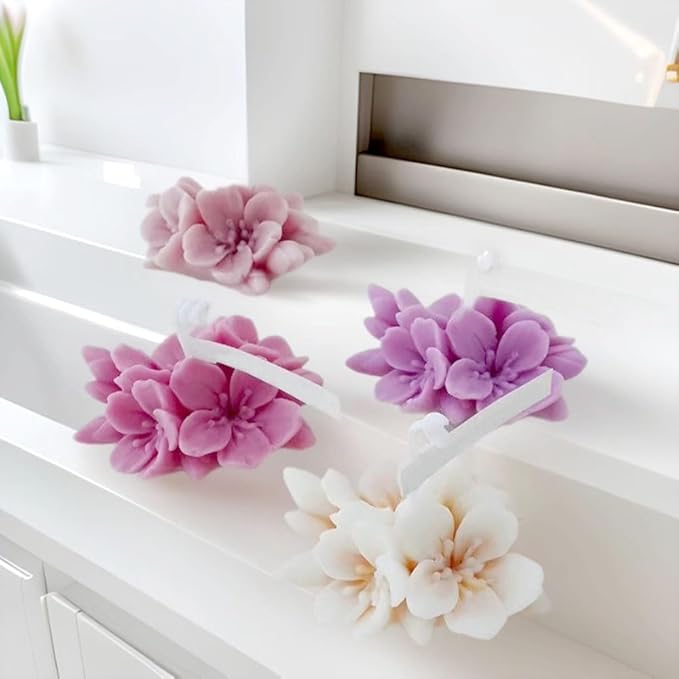 3D Cherry Blossom Candle Mold Scented Candles Flower Silicone Molds for Resin DIY Epoxy Gypsum Crafts Handmade Soap Candle Making Supplies Chocolate Pastry Fondant Cake Decoration Floral Silicone Mold