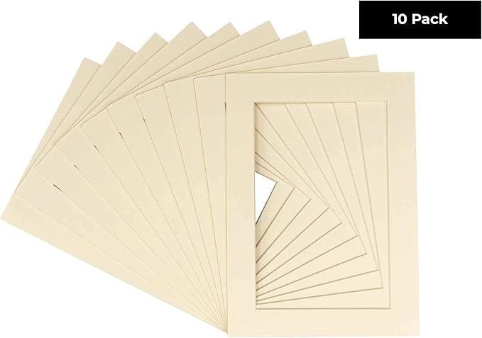 6x8 Mat for 8x10 Frame - Precut Mat Board Acid-Free Show Kit with Backing Board, and Clear Bags Textured Cream 6x8 Photo Matte Made to Fit a 8x10 Picture Frame Matboard for Framing, Pack of 10 Mats