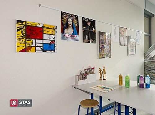 STAS Paper Rail 78.7'' - Wall-Mounted Display for Posters, Photos, Memos, and Drawings - Silver