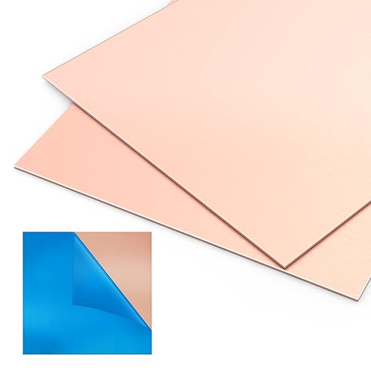 2 Pieces 99.9% Pure Copper Sheet, 8" x 10", 24 Gauge(0.5mm) Thickness, Film Attached Copper Plate, Great for Jewelry, Crafts, modelers