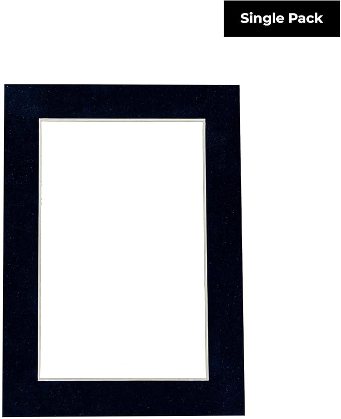 8x10 Mat Bevel Cut for 6x8 Photos - Acid Free Navy Suede Precut Matboard With Backing Board and Crystal Clear, Self Seal Photo Mat Bag - For Pictures, Photos, Framing - 4-ply Thickness