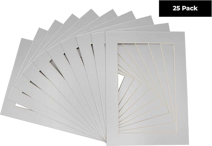 6x8 Mat for 8x10 Frame - Precut Mat Board Acid-Free Metallic Silver 6x8 Photo Matte for a 8x10 Picture Frame, Premium Matboard for Family Photos, Show Kits, Art, Picture Framing, Pack of 25 Mats
