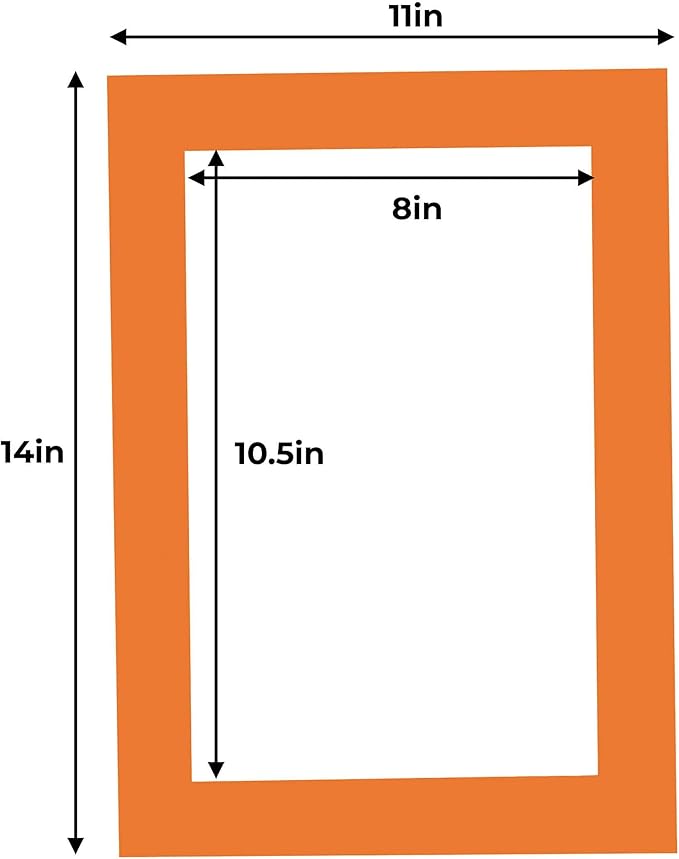 11x14 Mat for 8.5x11 Photo - Precut Orange Picture Matboard for Frames Measuring 11 x 14 Inches - Bevel Cut Matte to Display Art 8.5 x 11 Inches - Acid Free ONE MAT with Backing Board & Clear Bag