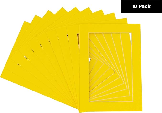 6x8 Mat for 8x10 Frame - Precut Mat Board Acid-Free Show Kit with Backing Board, and Clear Bags Yellow 6x8 Photo Matte Made to Fit a 8x10 Picture Frame Matboard for Framing, Pack of 10 Mats