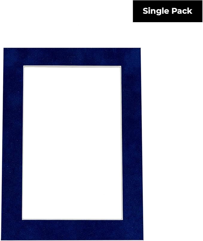 8.5x11 Mat Bevel Cut for 7x9 Photos - Acid Free Brooke Blue Suede Precut Matboard With Backing Board and Crystal Clear, Self Seal Photo Mat Bag - For Pictures, Photos, Framing - 4-ply Thickness