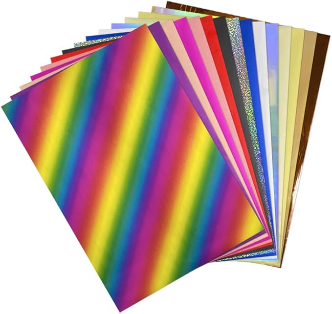 CYFUN DESIGN 50 Sheets Toner Reactive Foil Sheet for Crafts Paper Holographic Heat Transfer Craft Foil Paper for Scrapbooking Stamping Cardstock Heat Transfer DIY Crafts Accessories 7.9 x 11.4inch
