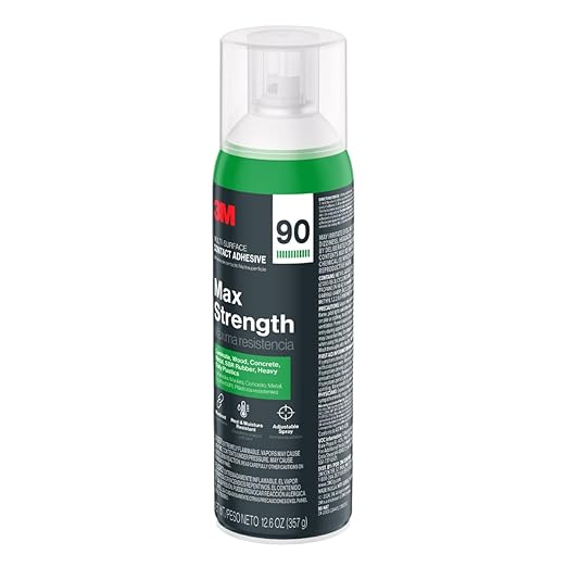 3M Max Strength 90 Contact Adhesive Spray, 12.6 oz (Pack of 6) – Low VOC Heavy Duty Glue with Adjustable Nozzle, Heat & Water Resistant Bond for Metal, Wood, Plastic, Laminate, Concrete