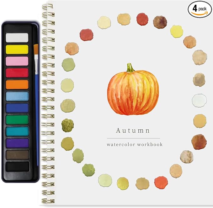 Beginner Watercolor Painting Kit Watercolor Workbook Coloring Book 12 Colors Paint Set with Brush,Easy Nature Scenes Beginner Friendly Watercolor Paint Set Gift for Adults Teens. (Halloween)