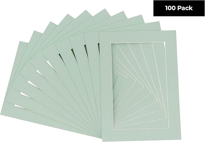 5x7 Mat for 8.5x11 Frame - Precut Mat Board Acid-Free Honeydew Green 5x7 Photo Matte For a 8.5x11 Picture Frame, Premium Matboard for Family Photos, Show Kits, Art, Picture Framing, Pack of 100 Mats