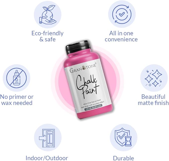 GRANOTONE Chalk Paint for Furniture, Matt-Finish Water-Based Acrylic Paint for Wood, Walls, Metal, Glass, Paper, Fabric Canvas, Maximum Coverage Chalk Paint for Kids & Adults, 500 Ml (AVIATOR GREY)