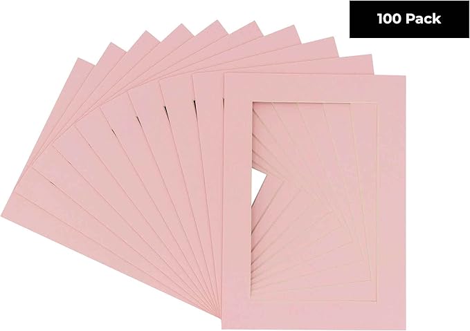 11x14 Mat for 8.5x11 Photo - Precut Soft Pink Picture Matboard for Frames 11 x 14 Inches - Bevel Cut to Display Art 8.5 x 11 Inches - Acid Free Pack of 100 MATS with Backing Boards & Clear Bags