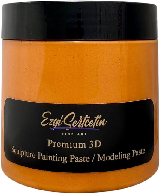 3D Sculpture Paste|Texture Paste|Decorative Plaster|Ready to Use|Unique Metallic Pearl and Neon Colors|Ideal for Artwork|Stencil|Flowers|Texture and Art Relief| 6 oz (Metallic Orange)