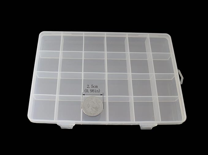 4packs Plastic Organizer Box 24 Grids Clear Storage Container Jewelry Box with Fixed Dividers for Beads Art DIY Crafts Jewelry Fishing Tackles (4pcs 24 Grids Box)